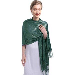 Sparkly Metallic Shawls Wraps, Green